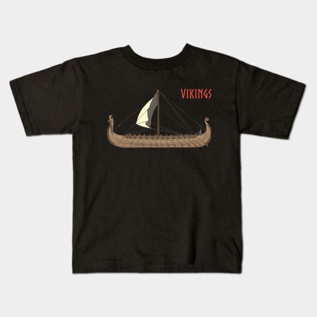 Viking Ship Drakkar Kids T-Shirt by NorseTech